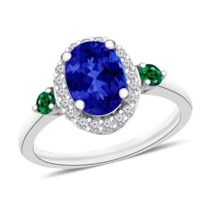 Rhapsody AAAA Tanzanite, Boyaca Colombian Emerald and E-F VS2 Diamond 1.70 ctw Ring in 950 Platinum (Size 11.0) 5.30 Grams