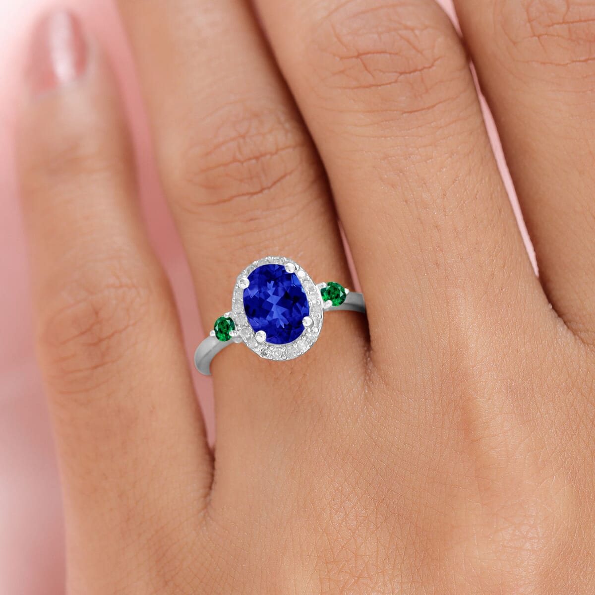 Rhapsody AAAA Tanzanite, Boyaca Colombian Emerald and E-F VS2 Diamond 1.70 ctw Ring in 950 Platinum (Size 11.0) 5.30 Grams image number 1