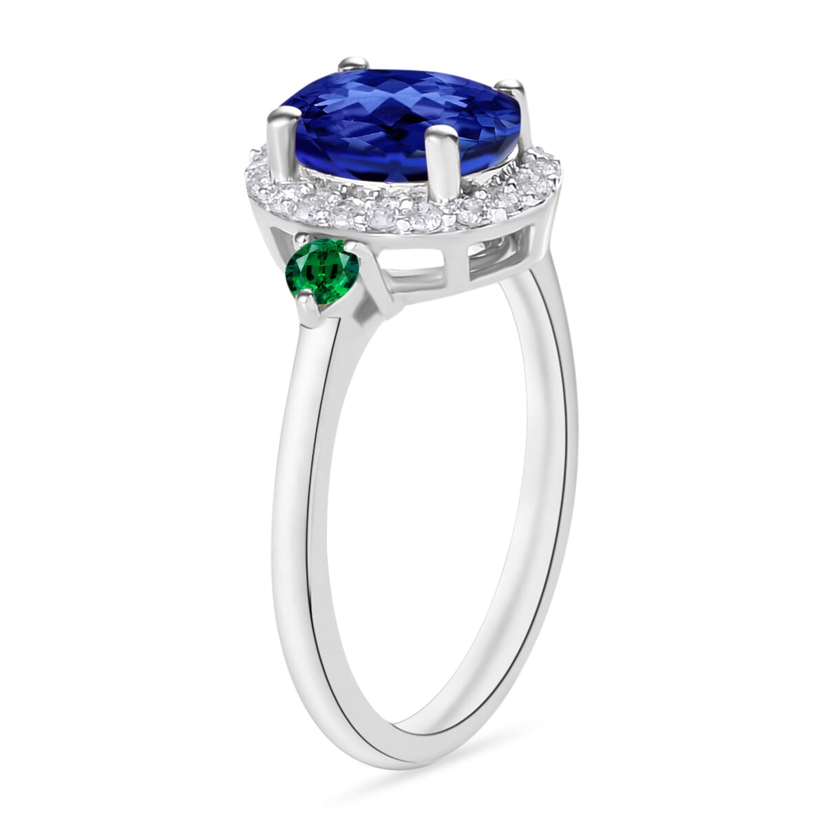 Rhapsody AAAA Tanzanite, Boyaca Colombian Emerald and E-F VS2 Diamond 1.70 ctw Ring in 950 Platinum (Size 11.0) 5.30 Grams image number 2