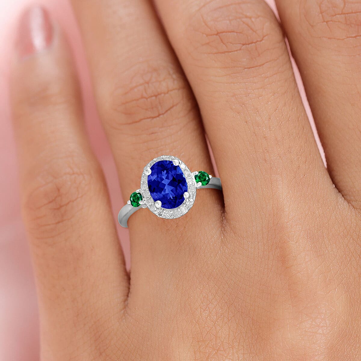 Rhapsody AAAA Tanzanite, Boyaca Colombian Emerald and E-F VS2 Diamond 1.70 ctw Ring in 950 Platinum (Size 12.0) 5.30 Grams image number 1