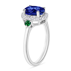 Rhapsody AAAA Tanzanite, Boyaca Colombian Emerald and E-F VS2 Diamond 1.70 ctw Ring in 950 Platinum (Size 4.5) 5.30 Grams (Del. in 10-12 Days)