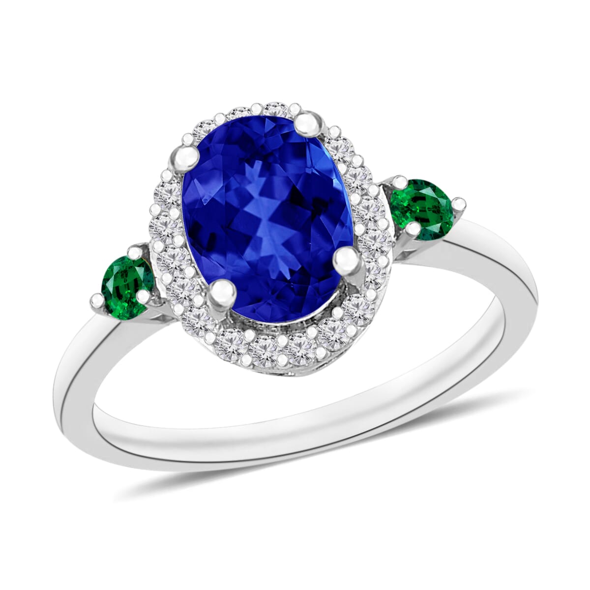 Rhapsody AAAA Tanzanite, Boyaca Colombian Emerald and E-F VS2 Diamond 1.70 ctw Ring in 950 Platinum (Size 8.5) 5.30 Grams image number 0