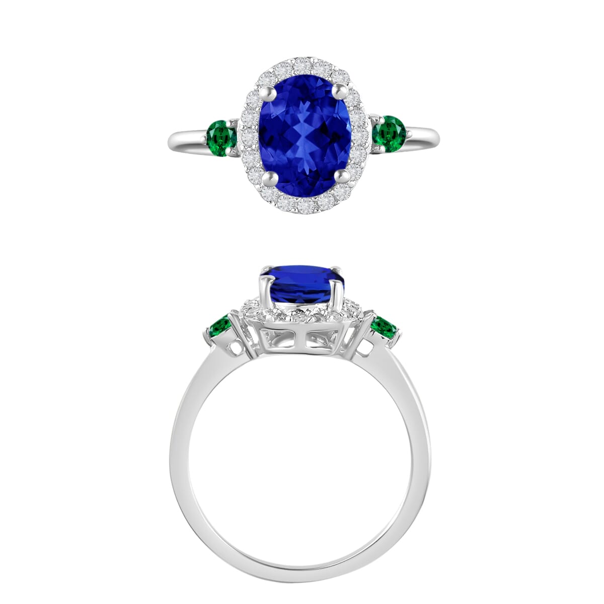 Rhapsody AAAA Tanzanite, Boyaca Colombian Emerald and E-F VS2 Diamond 1.70 ctw Ring in 950 Platinum (Size 8.5) 5.30 Grams image number 3