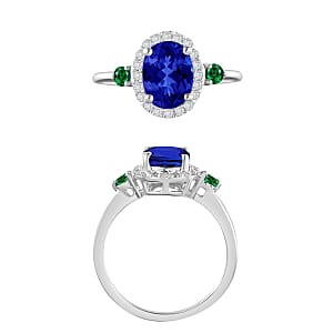 Rhapsody AAAA Tanzanite, Boyaca Colombian Emerald and E-F VS2 Diamond 1.70 ctw Ring in 950 Platinum (Size 8.5) 5.30 Grams (Del. in 10-12 Days)