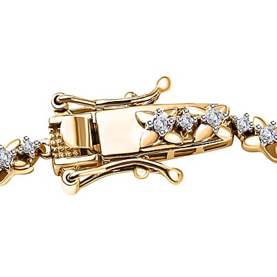 Premium Royal Ruby and White Zircon 4.15 ctw Clematis Floral Bracelet in 18K Vermeil Yellow Gold Over Sterling Silver (7.25 In)
