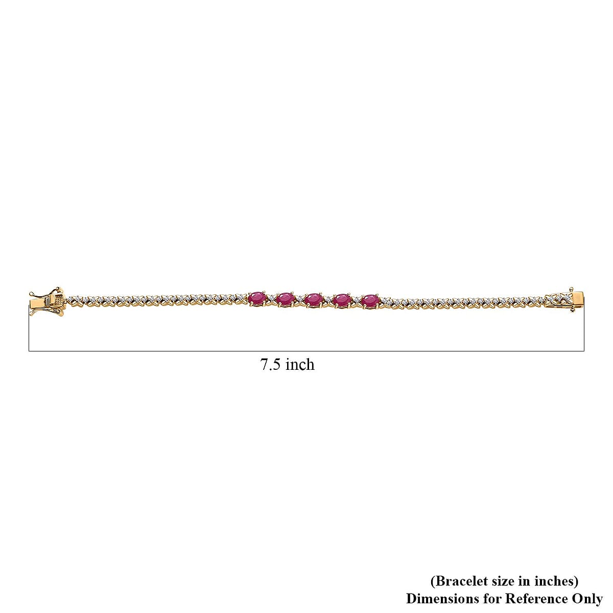 Premium Royal Ruby and White Zircon 4.15 ctw Clematis Floral Bracelet in 18K Vermeil Yellow Gold Over Sterling Silver (7.25 In) image number 4