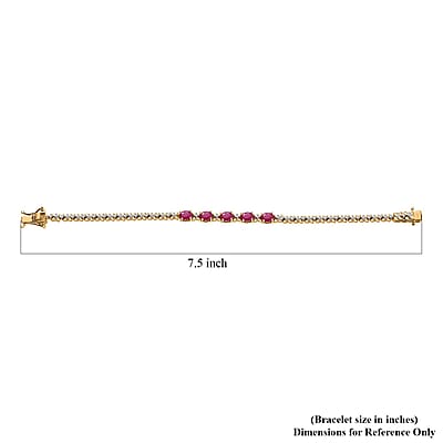 Premium Royal Ruby and White Zircon 4.15 ctw Clematis Floral Bracelet in 18K Vermeil Yellow Gold Over Sterling Silver (7.25 In)