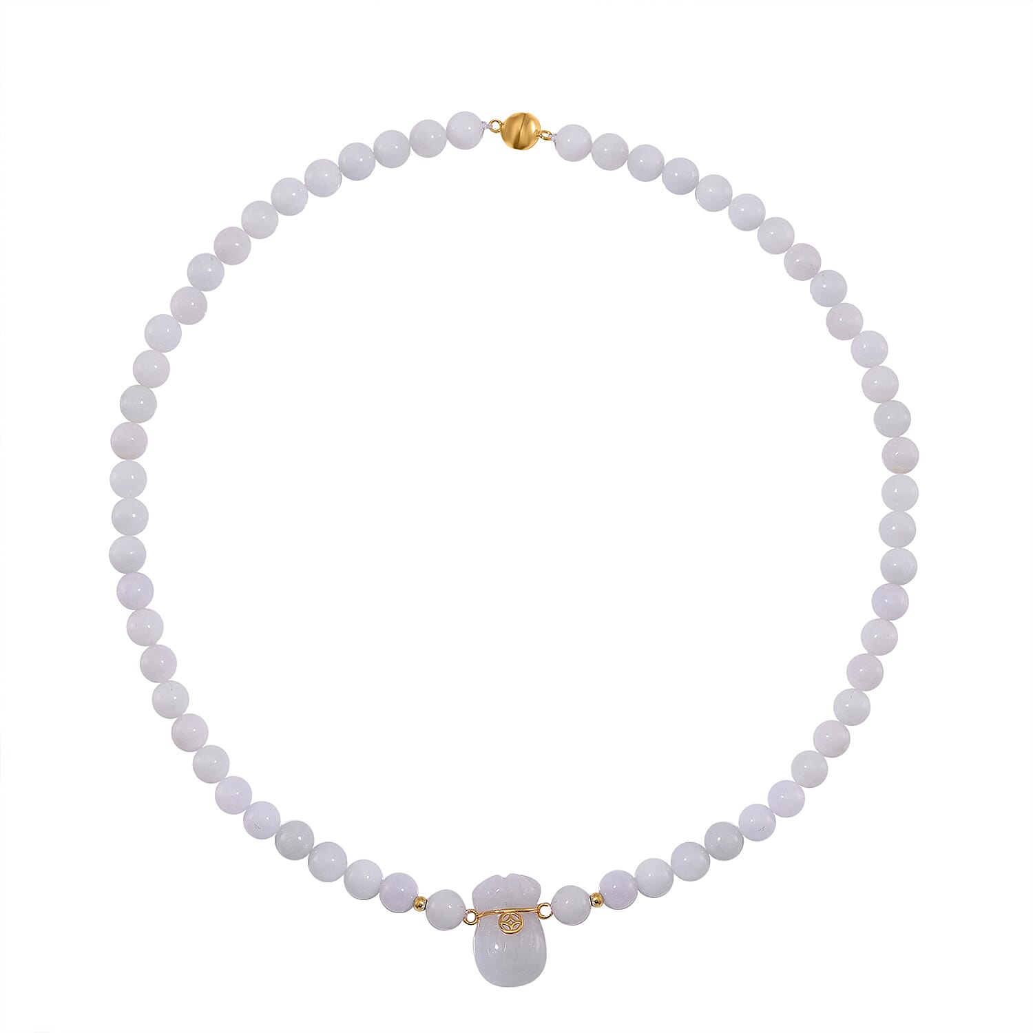 Natural Jade 315.00 ctw Carved and Beaded Necklace with Money Lucky Bag in 14K YG Over Sterling Silver 20 Inches