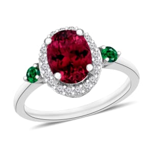 Rhapsody AAAA Ouro Fino Rubellite, Boyaca Colombian Emerald and E-F VS2 Diamond 1.65 ctw Ring in 950 Platinum (Size 10.0) 5.30 Grams