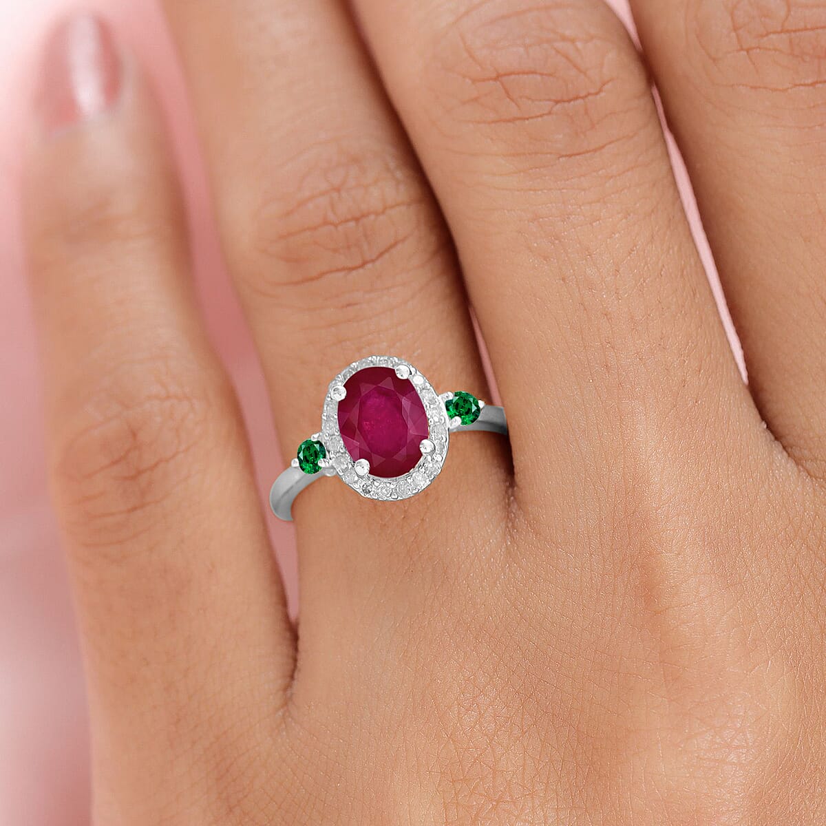 Rhapsody AAAA Mozambique Ruby, Boyaca Colombian Emerald and E-F VS2 Diamond 1.95 ctw Ring in 950 Platinum (Size 10.0) 5.30 Grams image number 1