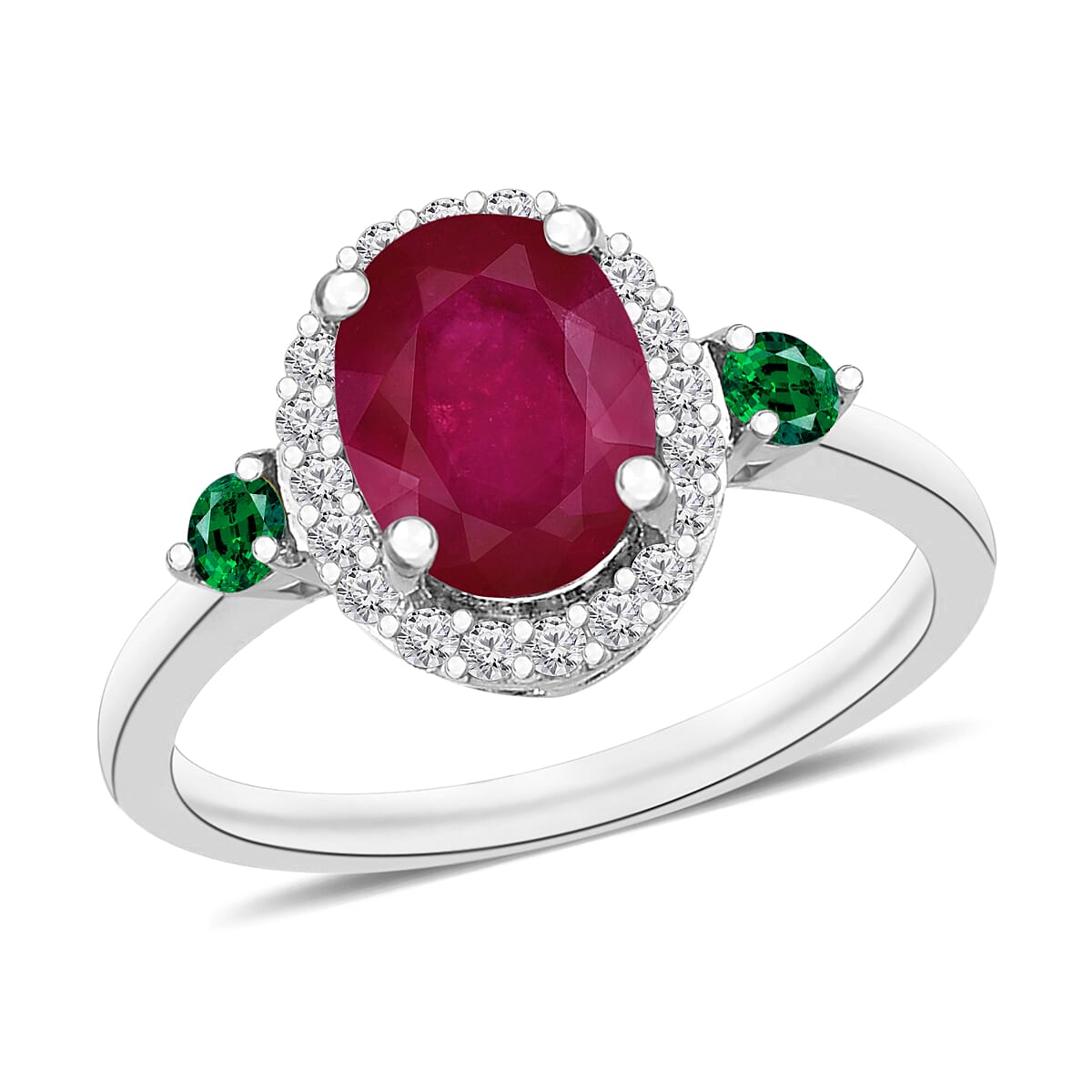 Rhapsody AAAA Mozambique Ruby, Boyaca Colombian Emerald and E-F VS2 Diamond 1.95 ctw Ring in 950 Platinum (Size 4.5) 5.30 Grams (Del. in 10-12 Days) image number 0