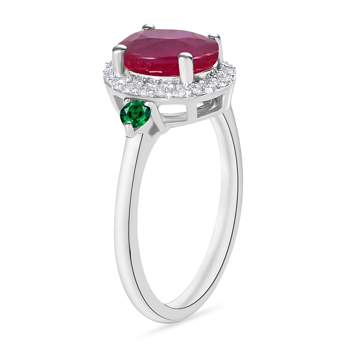 Rhapsody AAAA Mozambique Ruby, Boyaca Colombian Emerald and E-F VS2 Diamond 1.95 ctw Ring in 950 Platinum (Size 4.5) 5.30 Grams (Del. in 10-12 Days) image number 2