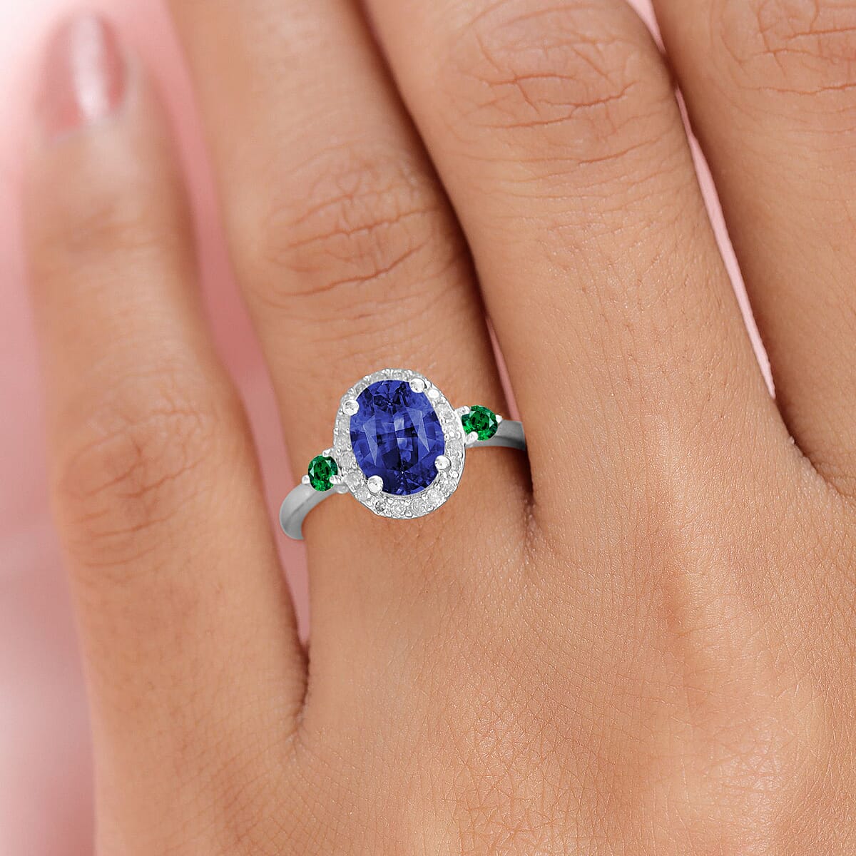 Rhapsody AAAA Ceylon Blue Sapphire, Boyaca Colombian Emerald and E-F VS2 Diamond 1.75 ctw Ring in 950 Platinum (Size 10.0) image number 1