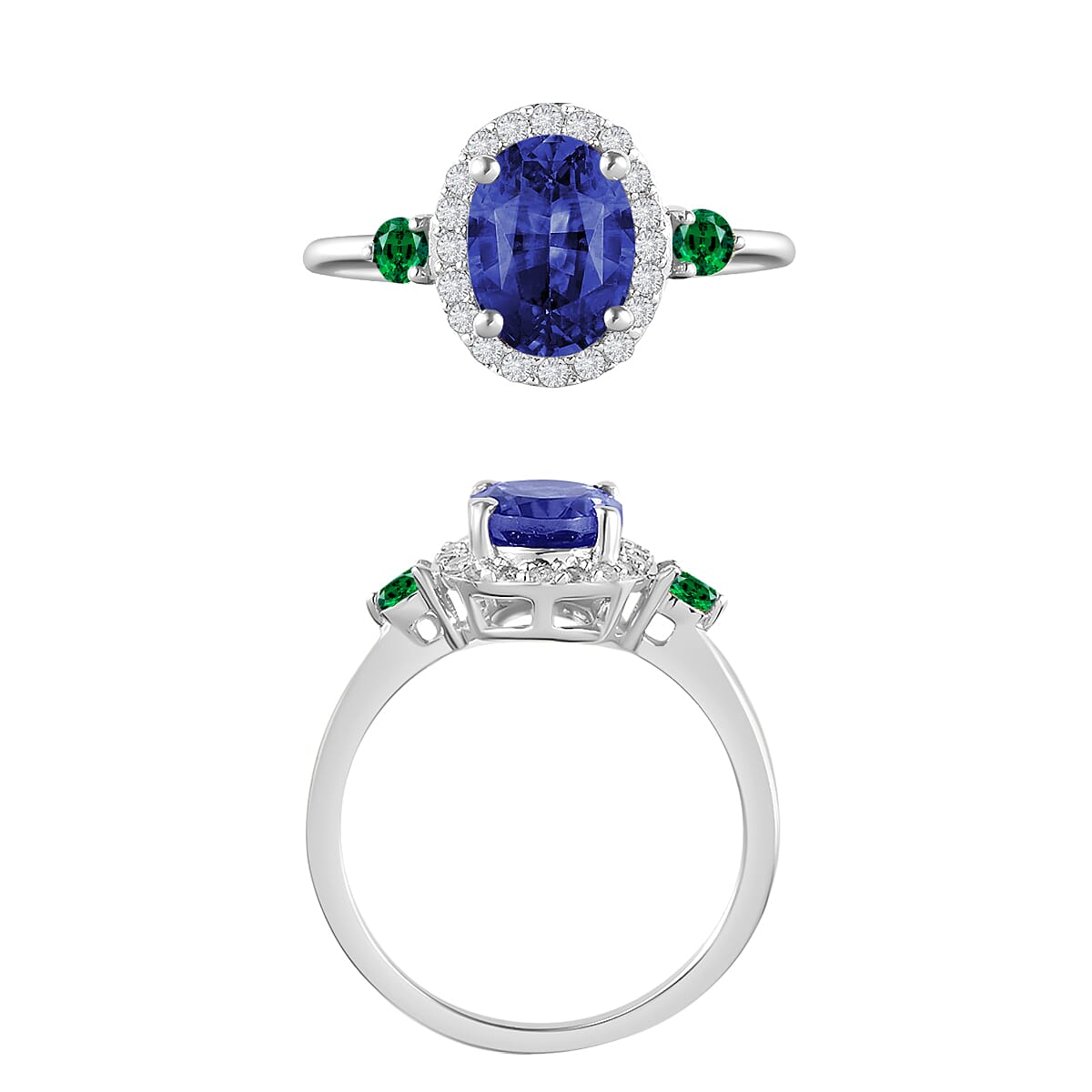 Rhapsody AAAA Ceylon Blue Sapphire, Boyaca Colombian Emerald and E-F VS2 Diamond 1.75 ctw Ring in 950 Platinum (Size 10.0) image number 3