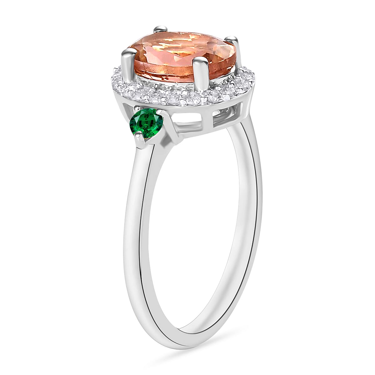 Rhapsody AAAA Pink Morganite, Boyaca Colombian Emerald and E-F VS2 Diamond 1.75 ctw Ring in 950 Platinum (Size 10.0) 5.30 Grams image number 2