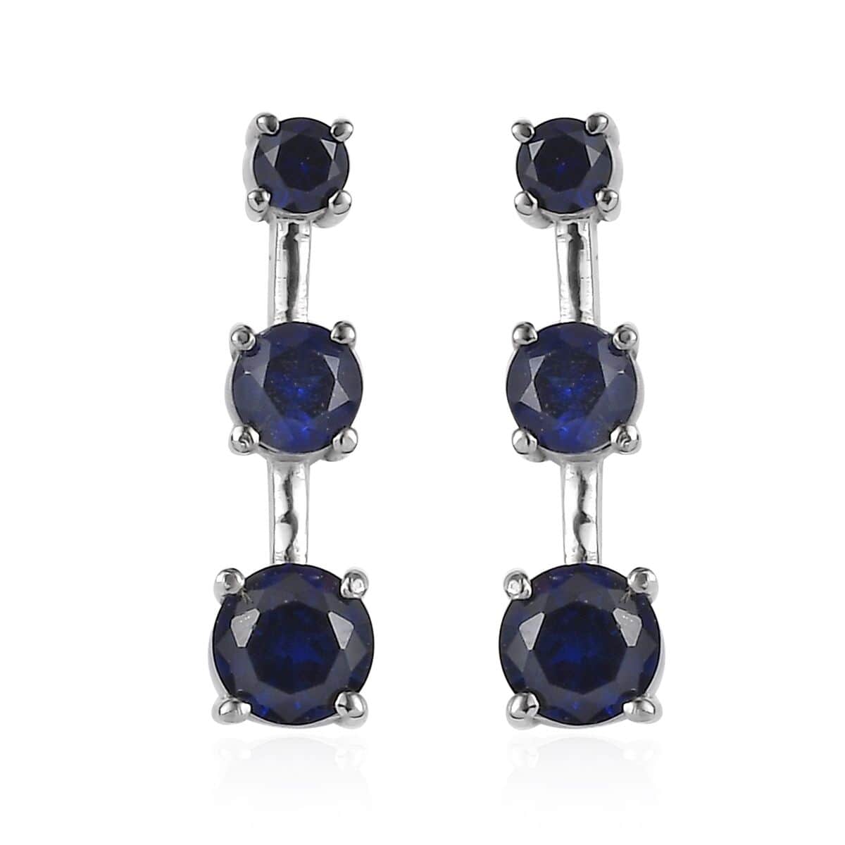 Lab Created Blue Sapphire 2.00 ctw Earrings in Stainless Steel  image number 0