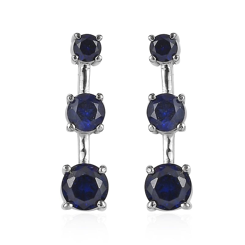 Lab Created Blue Sapphire 2.00 ctw Earrings in Stainless Steel 