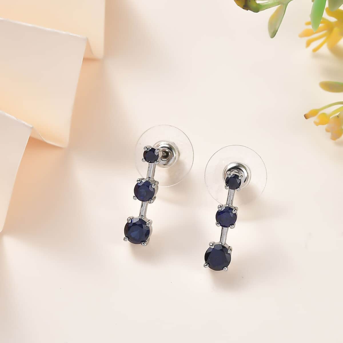 Lab Created Blue Sapphire 2.00 ctw Earrings in Stainless Steel  image number 1