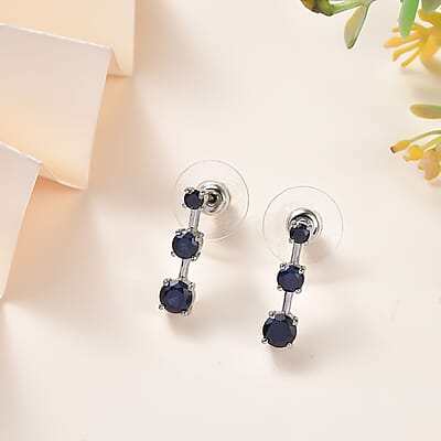 Lab Created Blue Sapphire 2.00 ctw Earrings in Stainless Steel 