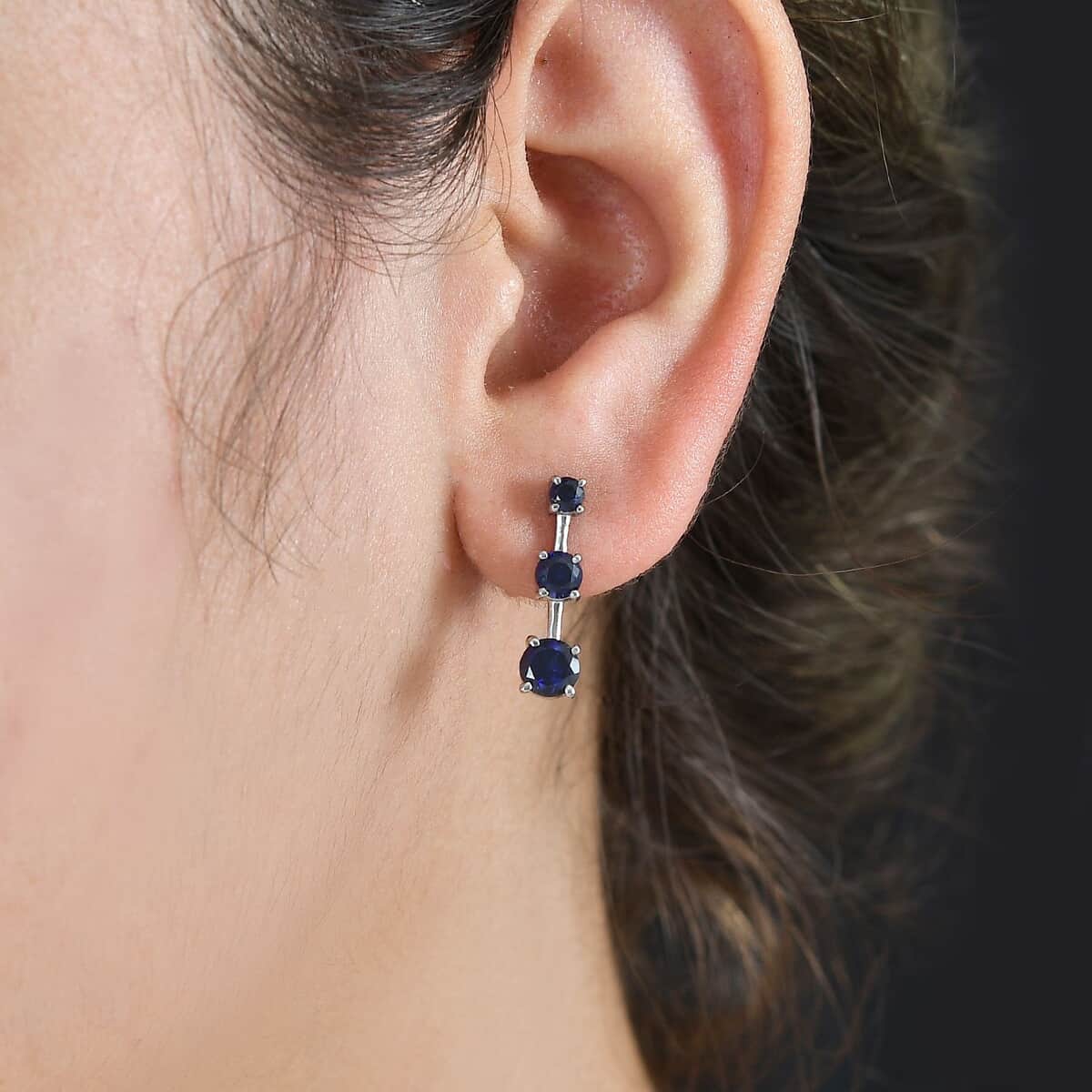 Lab Created Blue Sapphire 2.00 ctw Earrings in Stainless Steel  image number 2