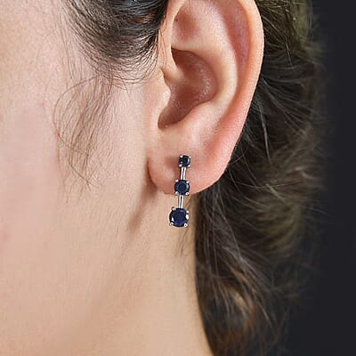 Lab Created Blue Sapphire 2.00 ctw Earrings in Stainless Steel 