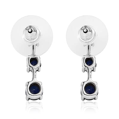 Lab Created Blue Sapphire 2.00 ctw Earrings in Stainless Steel 