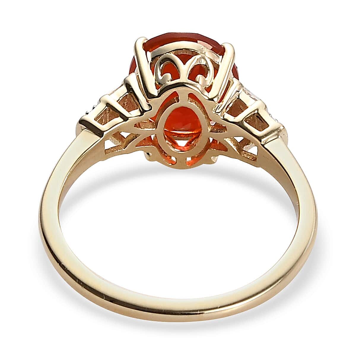 Luxoro Premium Crimson Fire Opal and G-H I3 Diamond 1.85 ctw Ring in 10K Yellow Gold (Size 5.5)