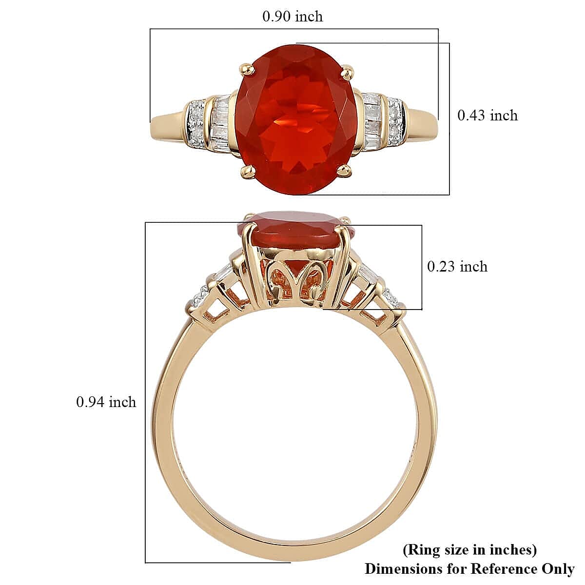 Luxoro Premium Crimson Fire Opal and G-H I3 Diamond 1.85 ctw Ring in 10K Yellow Gold (Size 5.5)