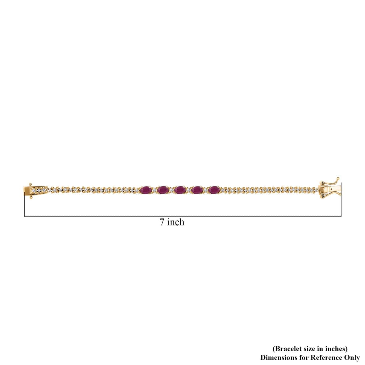 Premium Royal Ruby and White Zircon 4.00 ctw Clematis Floral Bracelet in 18K Vermeil Yellow Gold Over Sterling Silver (6.50 In) image number 4