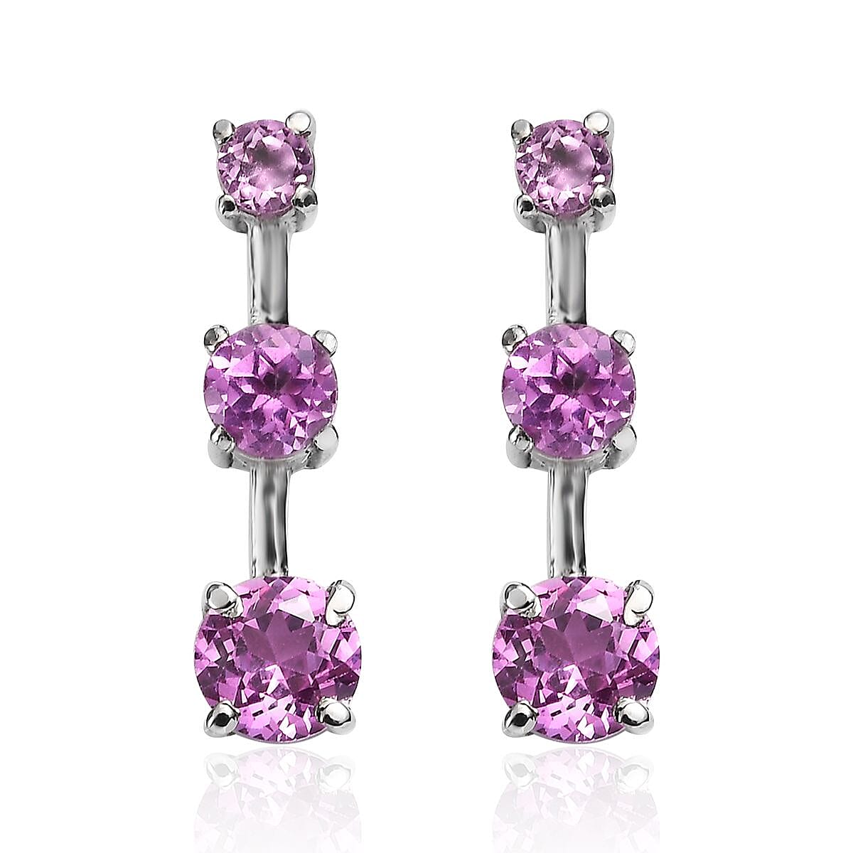 Lab Created Blue Sapphire Earrings in Stainless Steel 2.00 ctw