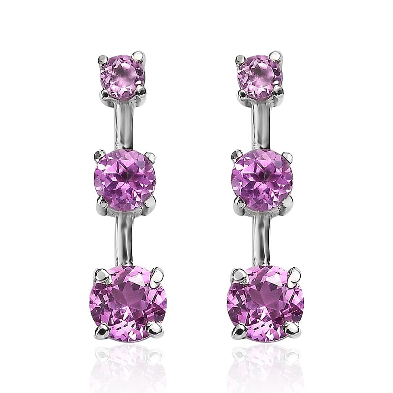 Lab Created Pink Sapphire 2.25 ctw Earrings in Stainless Steel 