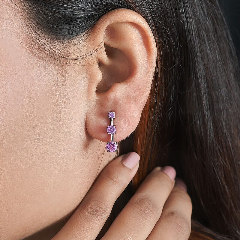 Lab Created Pink Sapphire 2.25 ctw Earrings in Stainless Steel 