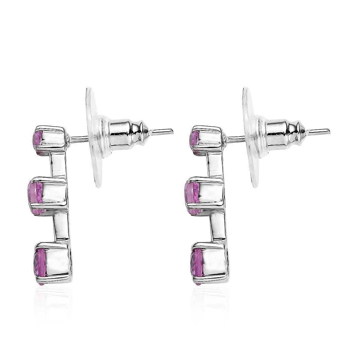 Lab Created Pink Sapphire 2.25 ctw Earrings in Stainless Steel  image number 3