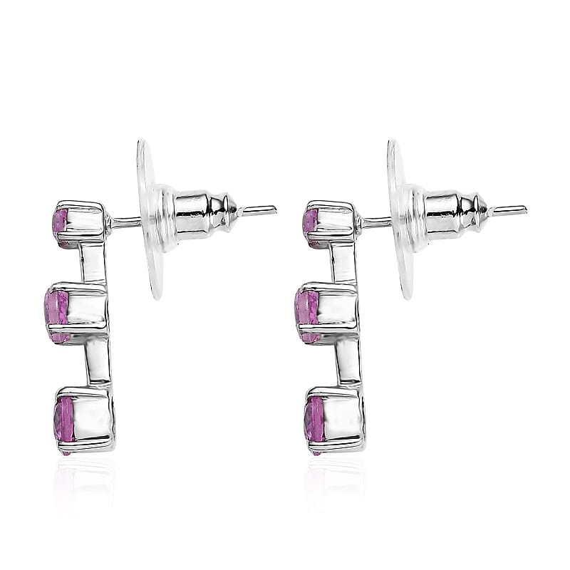 Lab Created Pink Sapphire 2.25 ctw Earrings in Stainless Steel 