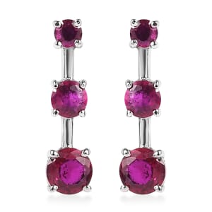 Lab Created Ruby 1.40 ctw Earrings in Stainless Steel