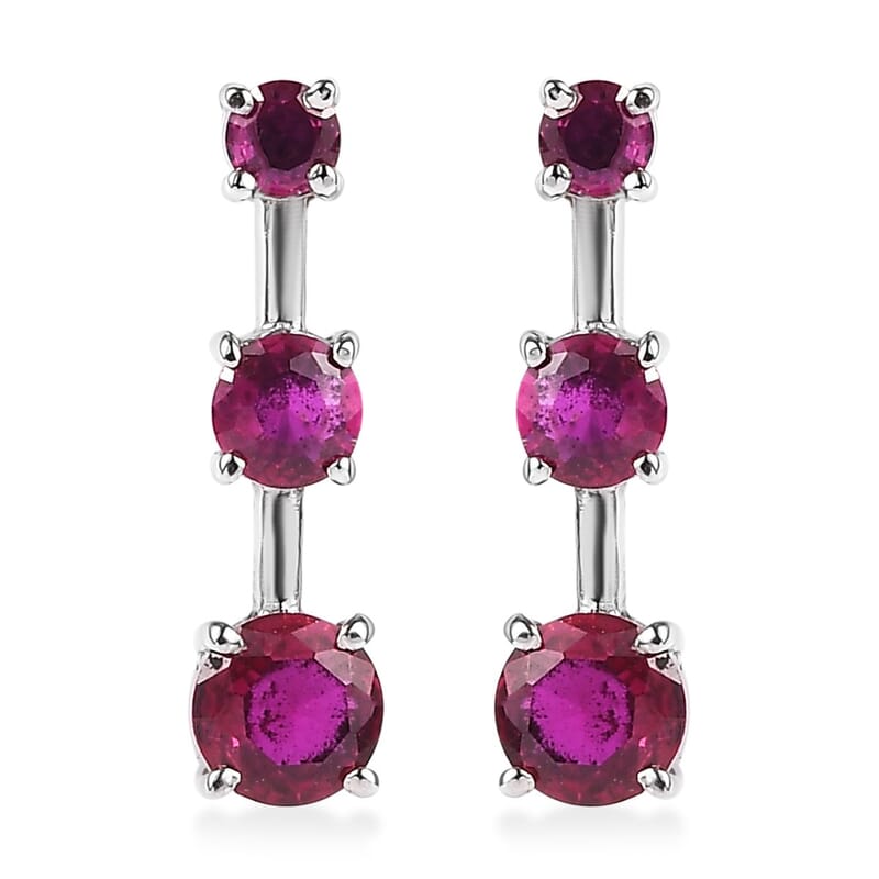 Lab Created Ruby 1.40 ctw Earrings in Stainless Steel