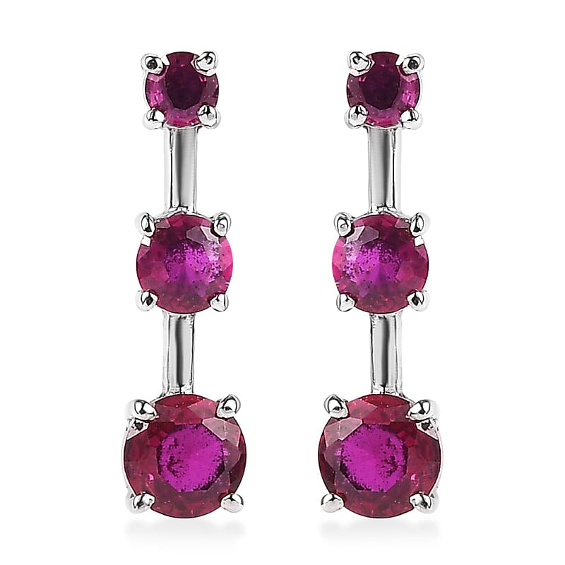 Lab Created Ruby 1.40 ctw Earrings in Stainless Steel