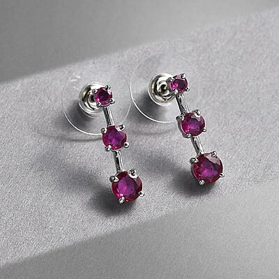 Lab Created Ruby 1.40 ctw Earrings in Stainless Steel