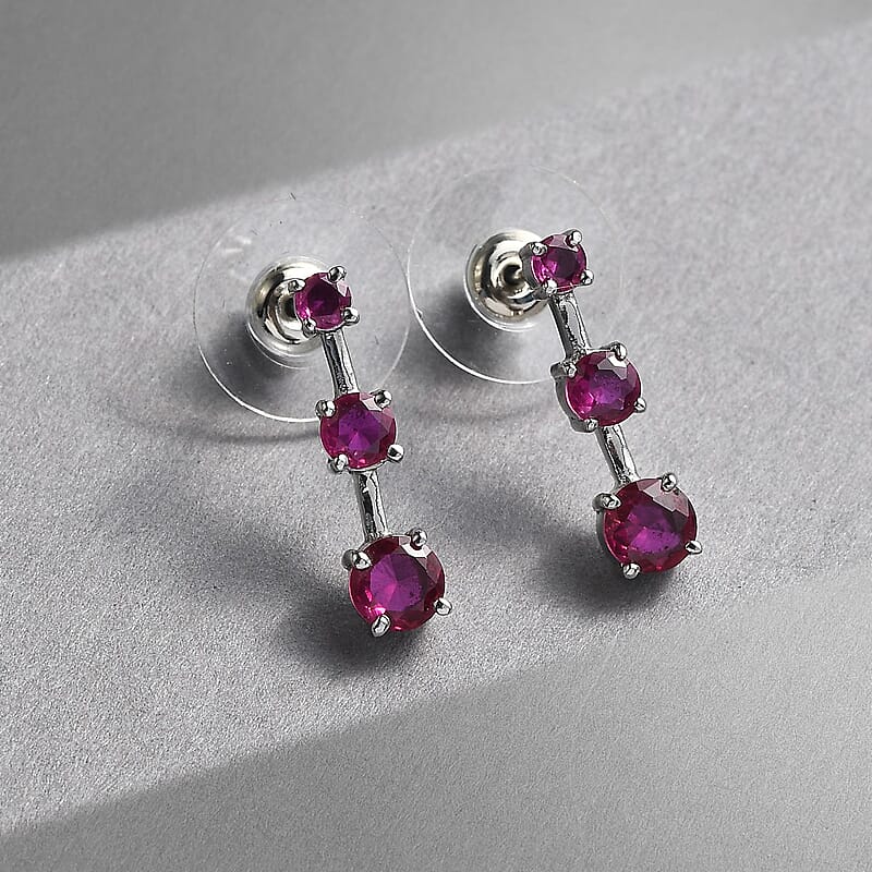 Lab Created Ruby 1.40 ctw Earrings in Stainless Steel