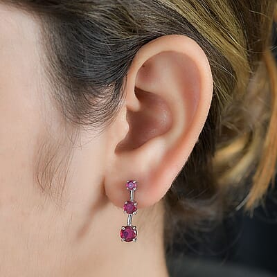 Lab Created Ruby 1.40 ctw Earrings in Stainless Steel