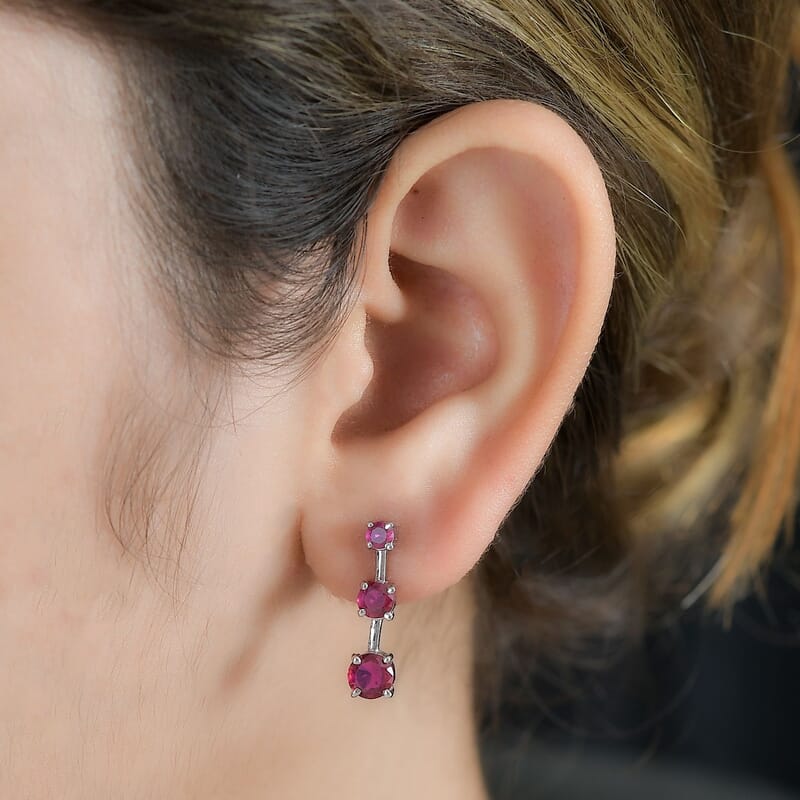 Lab Created Ruby 1.40 ctw Earrings in Stainless Steel