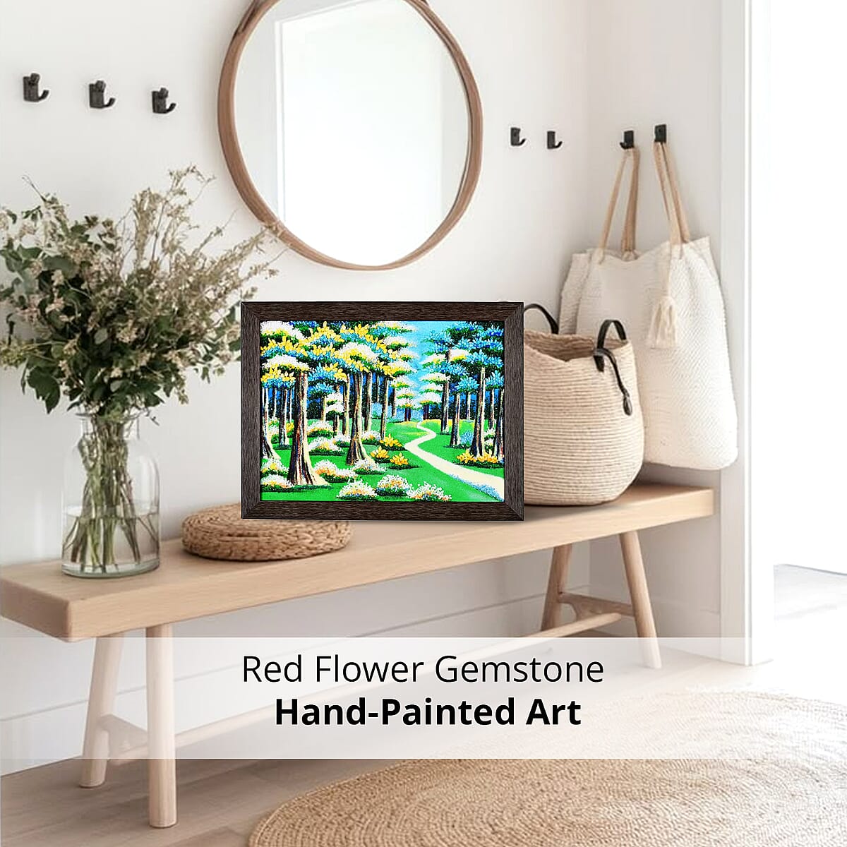 Multi Color Forest Scene with a Winding Path Running Gemstone Wall Art Hand Painting image number 4
