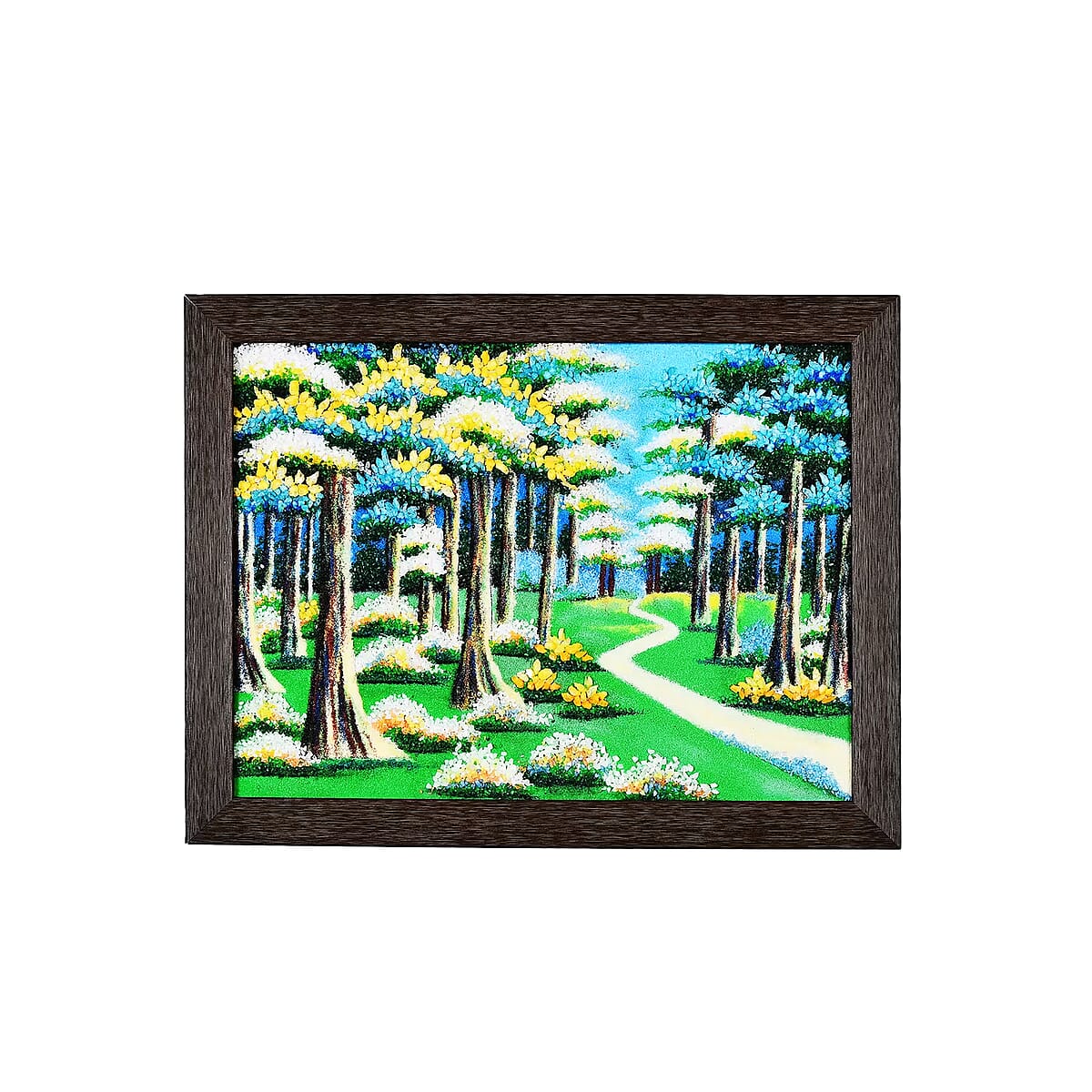 Multi Color Forest Scene with a Winding Path Running Gemstone Wall Art Hand Painting image number 6