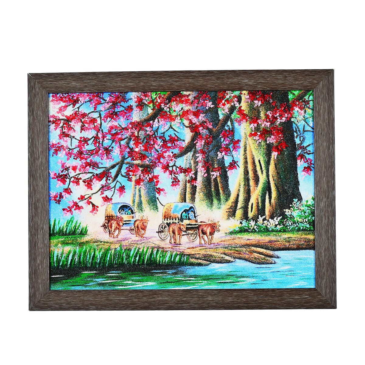 Multi Color Oxen-pulled Carts Traveling Gemstone Wall Art Hand Painting image number 0
