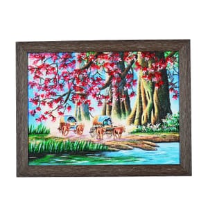 Multi Color Oxen-pulled Carts Traveling Gemstone Wall Art Hand Painting