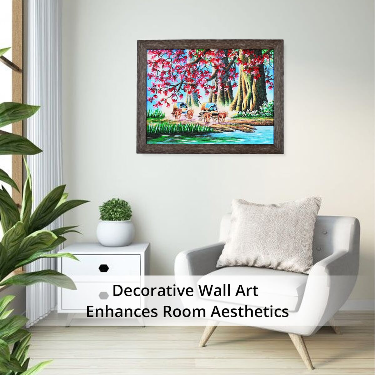 Multi Color Oxen-pulled Carts Traveling Gemstone Wall Art Hand Painting image number 1