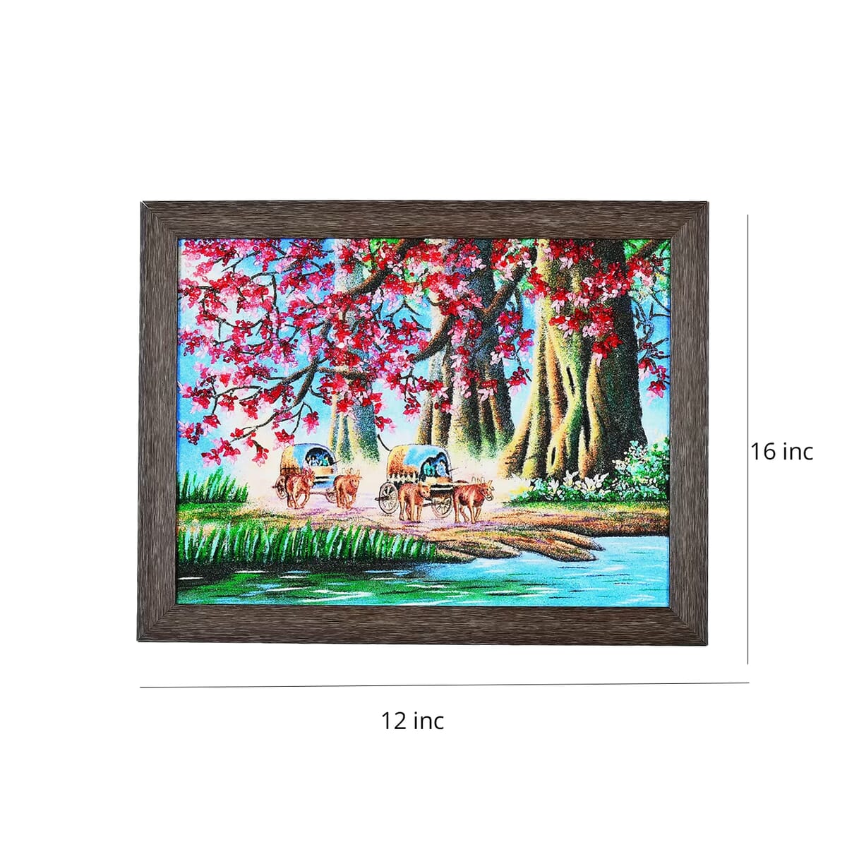 Multi Color Oxen-pulled Carts Traveling Gemstone Wall Art Hand Painting image number 5