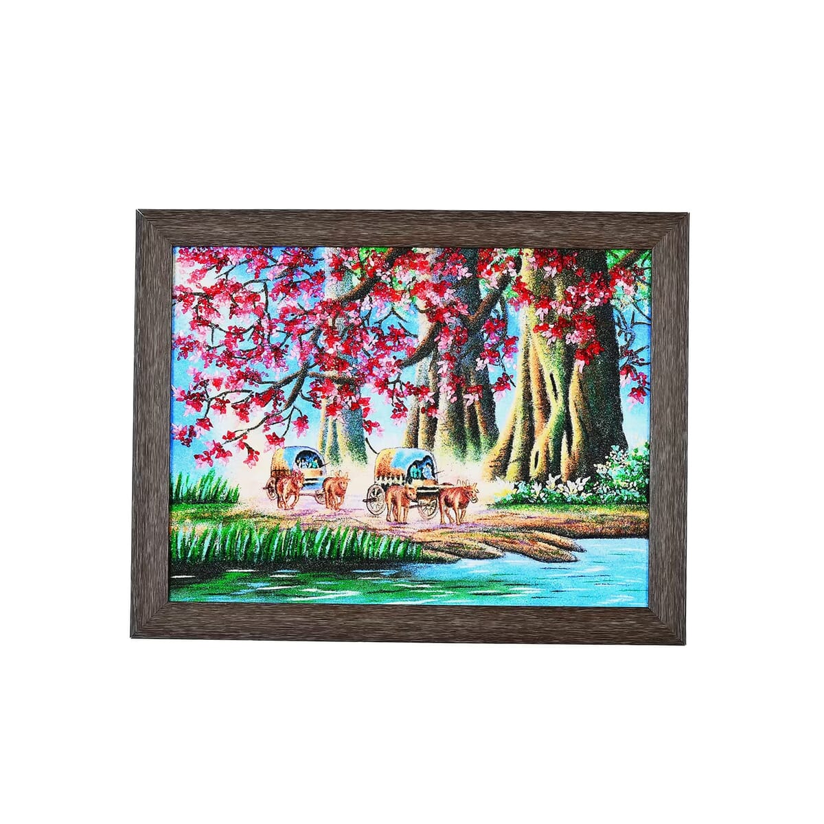Multi Color Oxen-pulled Carts Traveling Gemstone Wall Art Hand Painting image number 6