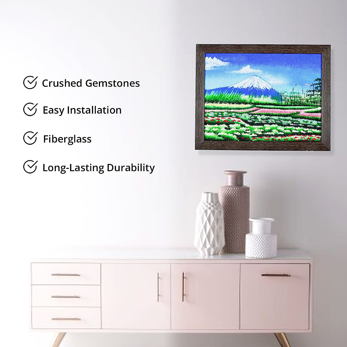 Multi Color Scenic Landscape Flowers Gemstone Wall Art Hand Painting image number 2