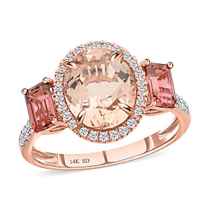 Marropino Morganite, Pink Tourmaline, Natural Pink and White Diamond 4.50 ctw Ring in 14K Rose Gold (Size 9.5)